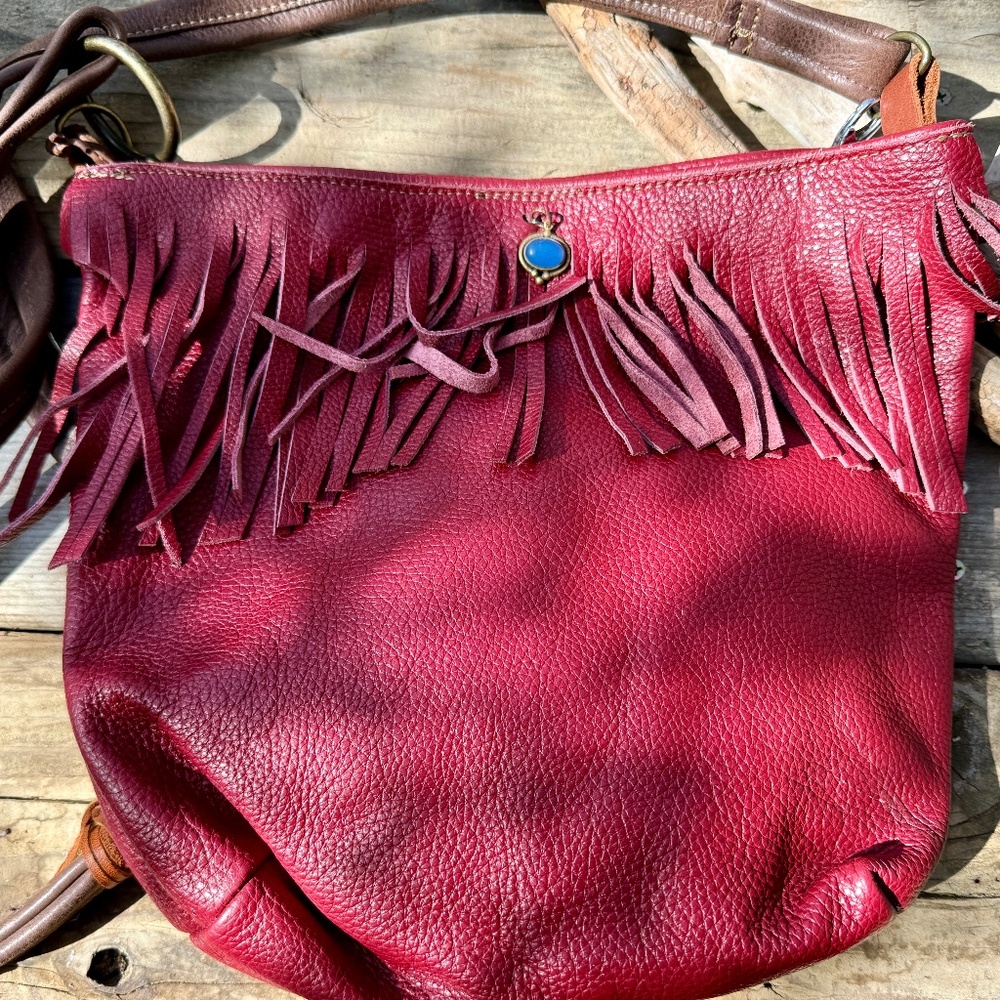 Boho-Cowgirl Red Leather Purse w/Fringe